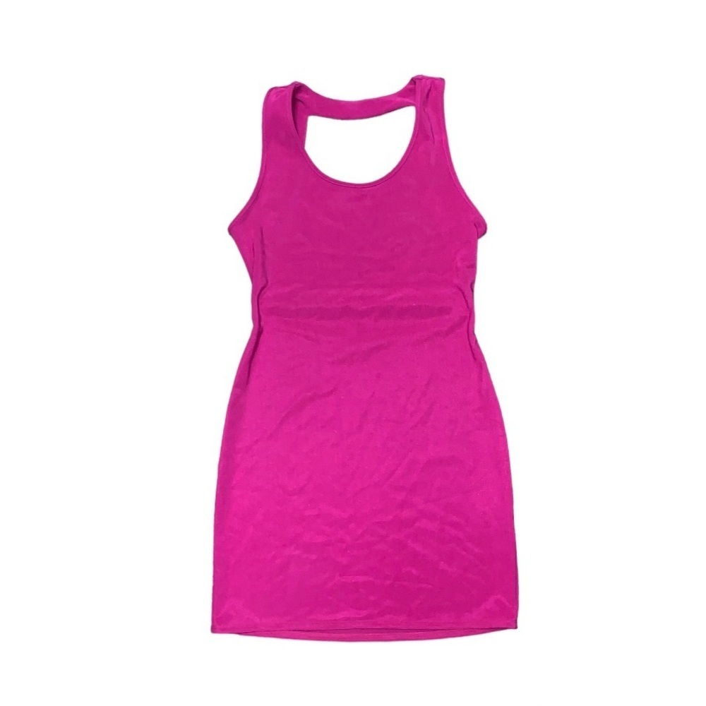 Sparkle & Fade Bodycon Dress Open Back Strappy Magenta Stretch Women’s Large